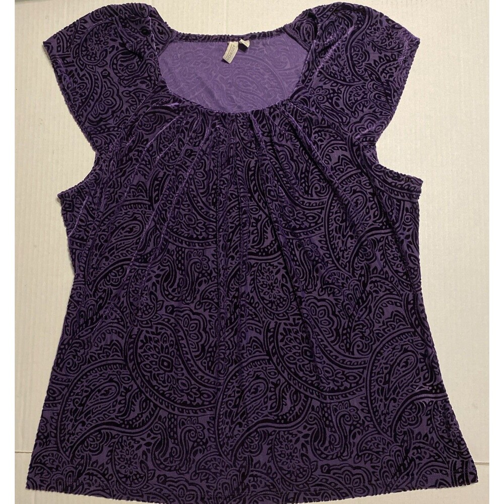 Womens Velvet Top Burnout Fairy Grunge Velour Paisley Whimsigoth Cap Sleeves XL